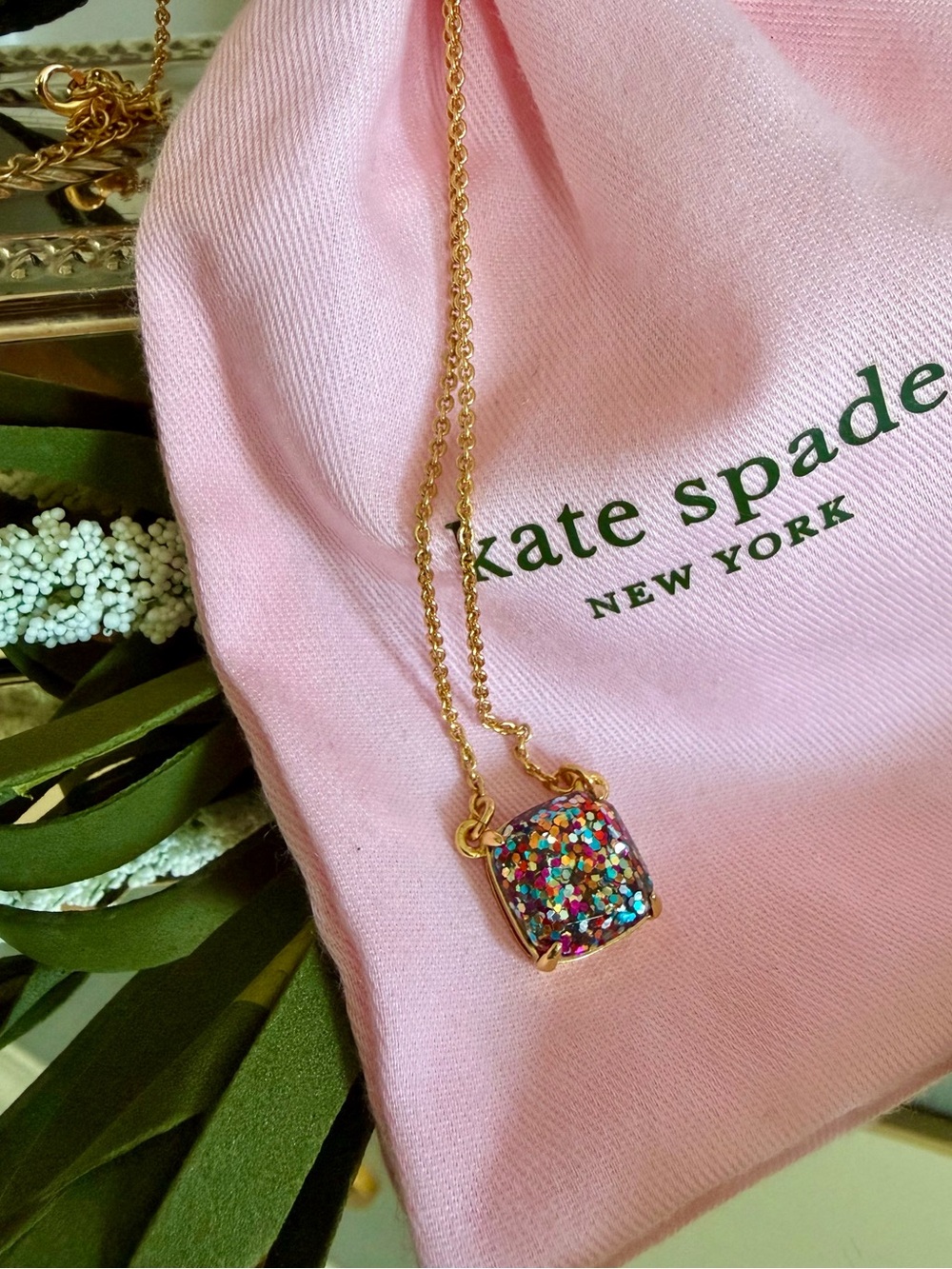 Kate Spade- Cause A Stir Square Multi Glitter Pendant Necklace